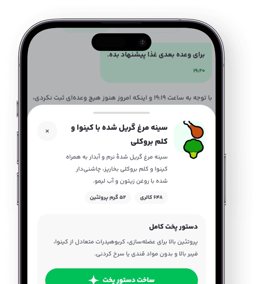 نمای ایده غذا و دستور پخت در FitAI